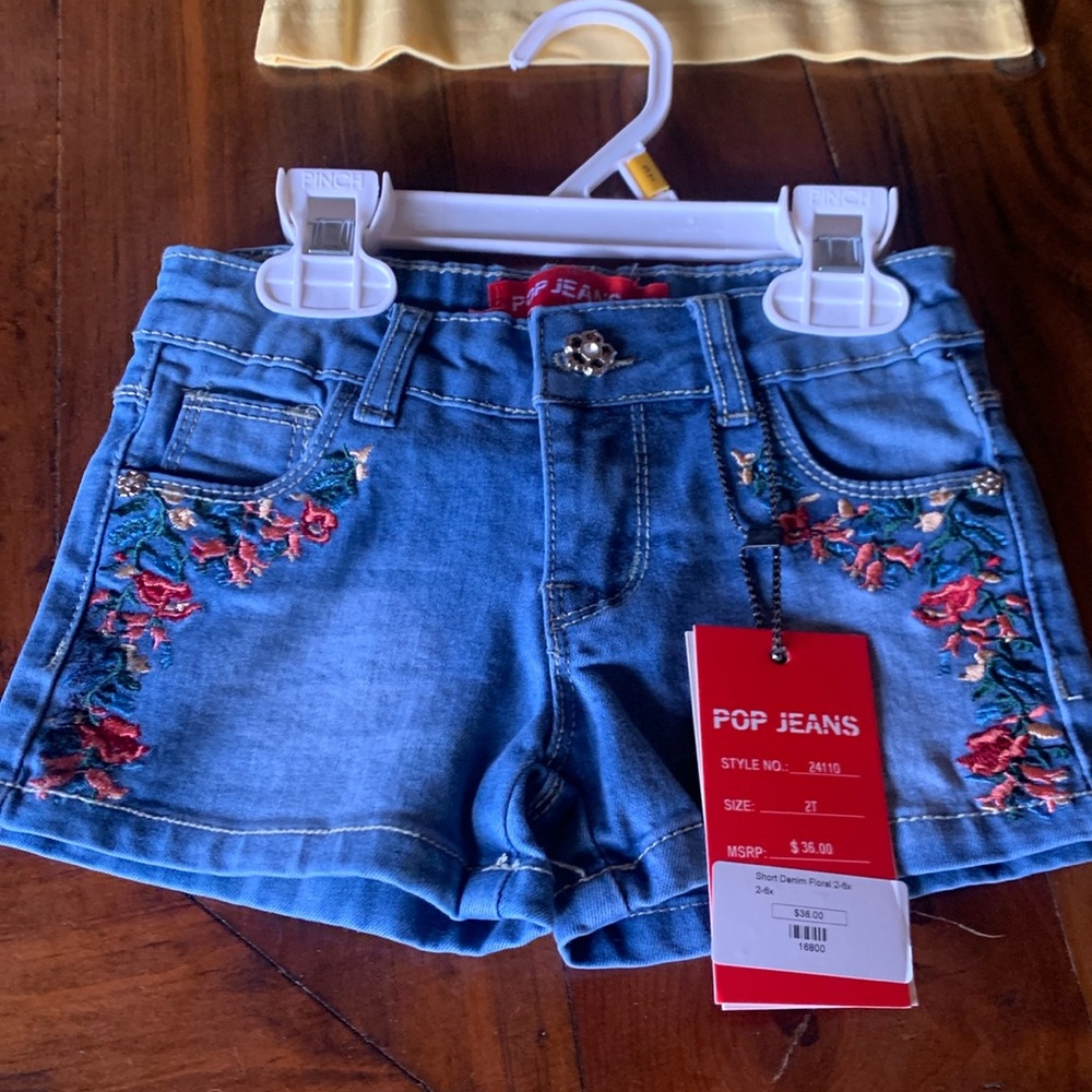 NWT adorable embroidered denim shorts . Make you a deal if you buy shorts & tee
